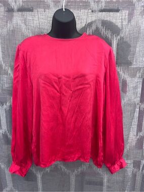 Clio Vibrant Red Vintage Silk Long-Sleeve Blouse